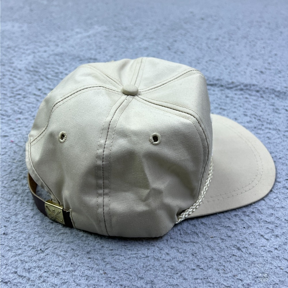VTG Farmland Trucker Hat K-Brand Beige Denim Cord Cap Leather Strap USA Made - Picture 7 of 12